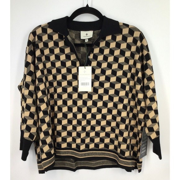 Tuckernuck Clayton Geometric Black Camel Polo sweater M/L - Picture 2 of 8